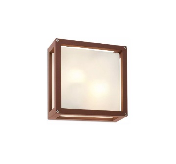 Immagine di Plafoniera Applique Da Esterno Ruggine Quadrata Con Vetro IP54 Brick Redo