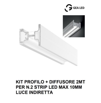 Immagine di Profilo 2 Metri Bianco Per 2 Strip Led 10 mm Riga AF Gea Luce