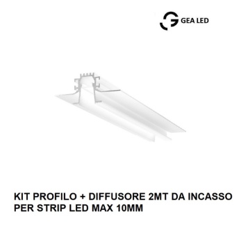Immagine di Profilo Incasso 2 Metri Diffusore Rientrato Per Strip Led 10 mm Liverpool RP Gea Luce