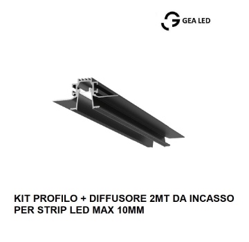 Immagine di Profilo Incasso 2 Metri Nero Diffusore Rientrato Per Strip Led 10 mm Liverpool RP Gea Luce