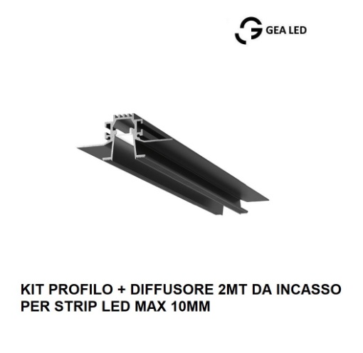 Immagine di Profilo Incasso 2 Metri Nero Diffusore Rientrato Per Strip Led 10 mm Liverpool RP Gea Luce