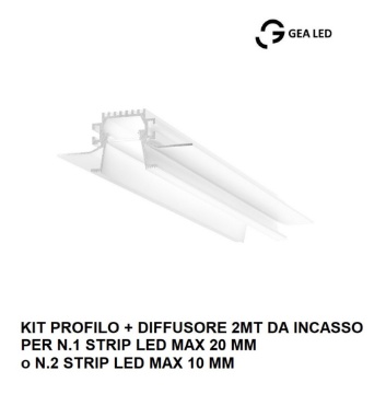 Immagine di Profilo A Incasso 2mt Diffusore Rientrato Per Strip Led 20 mm Liverpool RG Gea Luce