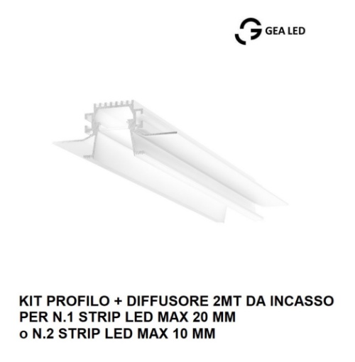 Immagine di Profilo A Incasso 2mt Diffusore Rientrato Per Strip Led 20 mm Liverpool RG Gea Luce