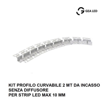 Immagine di Profilo Curvabile Incasso Cartongesso 2mt Per Strip Led 10 mm Gea Luce
