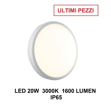 Immagine di Plafoniera Per Esterno Tonda 22cm Bianco Led 20w 3000k IP65