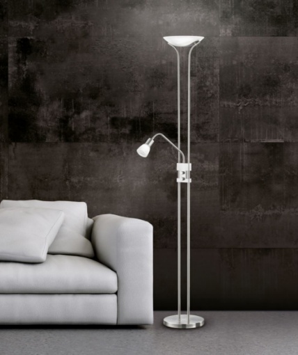 Immagine di Piantana Led Dimmer con Luce Spot da Lettura Santo II Nichel Trio Lighting