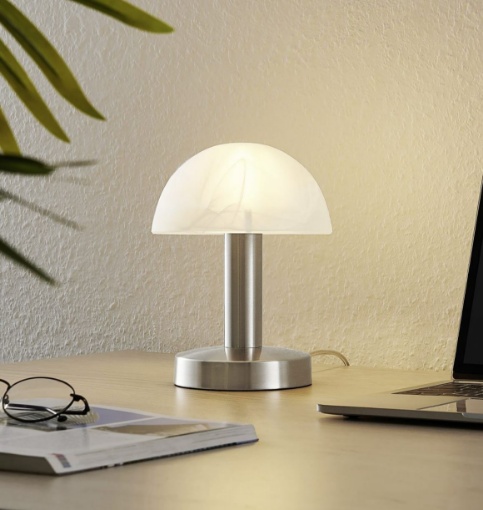 Immagine di Lumetto Comodino Nichel Con Vetro Bianco Touch on/off Trio Fynn II