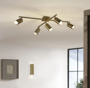 Immagine di Plafoniera Ottone Orientabile 5 Faretti Cilindro GU10 Marley Trio