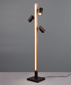 Immagine di Piantana In Legno Led 3000k Con Faretti Neri Orientabili Trio Marley