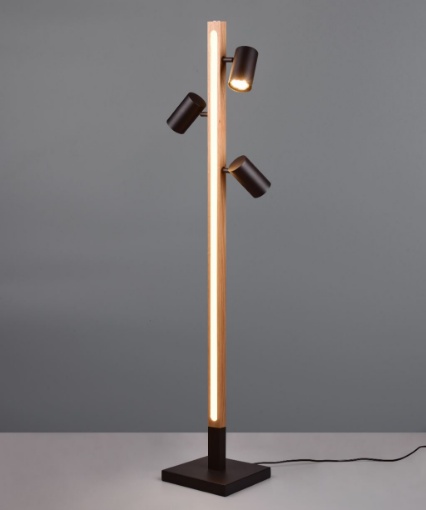 Immagine di Piantana In Legno Led 3000k Con Faretti Neri Orientabili Trio Marley