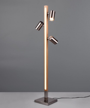 Immagine di Piantana Legno Led 3000k Con 3 Faretti Nichel Orientabili GU10 Marley Trio