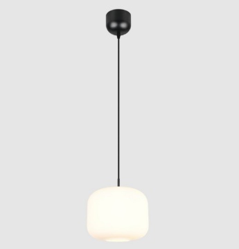 Immagine di Sospensione Boccia Vetro Bianco 25 cm Con Struttura Nera Signe Trio