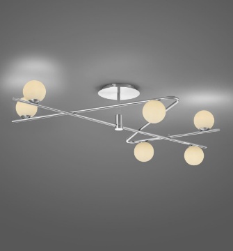 Immagine di Plafoniera Flaming Grigio Nichel 6 Sfere Vetro Bianco Trio Lighting