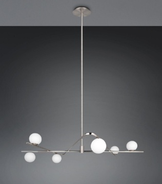 Immagine di Lampadario Da Soggiorno Argento Con Sfere Bianche Vetro Flaming Trio