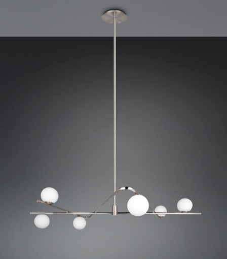 Immagine di Lampadario Da Soggiorno Argento Con Sfere Bianche Vetro Flaming Trio