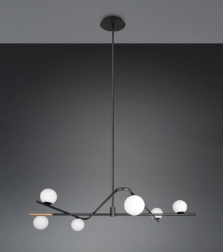 Immagine di Lampadario Nero Da Soggiorno Con Sfere Vetro Bianco Flaming Trio