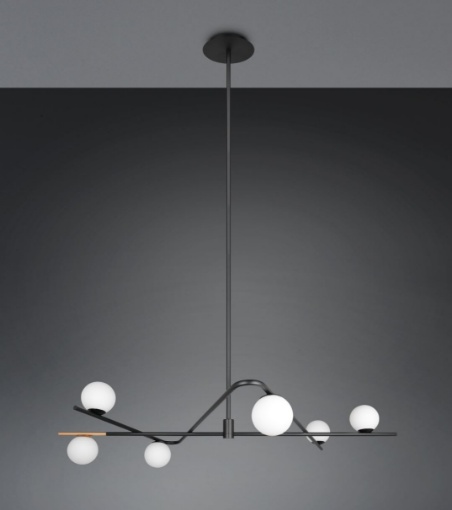 Immagine di Lampadario Nero Da Soggiorno Con Sfere Vetro Bianco Flaming Trio