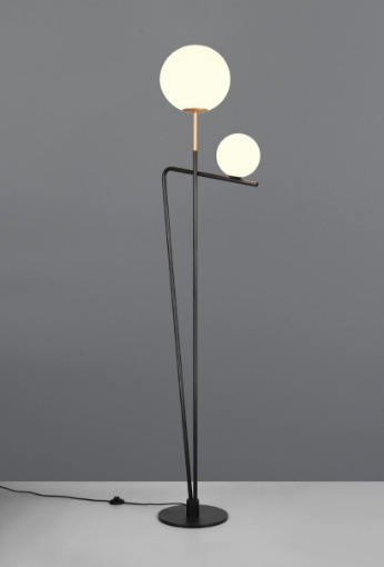 Immagine di Lampada Da Terra Per Salotto Nera Con Sfere di Vetro Bianco Flaming Trio