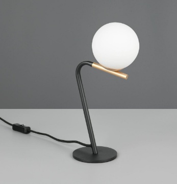 Immagine di Lampada Da Comodino Nero Oro Con Sfera Bianca Flaming Trio