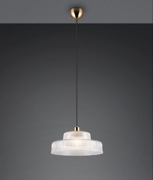 Immagine di Lampadario Ottone Rotondo Con Vetro Rigato Trasparente 35cm Abella Trio