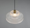 Immagine di Lampadario Ottone Rotondo Con Vetro Rigato Trasparente 35cm Abella Trio