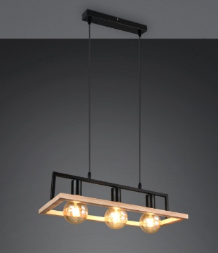Immagine di Lampadario Nero Da Tavolo Con Cornice Legno 3 Luci E27 Bano Trio Lighting