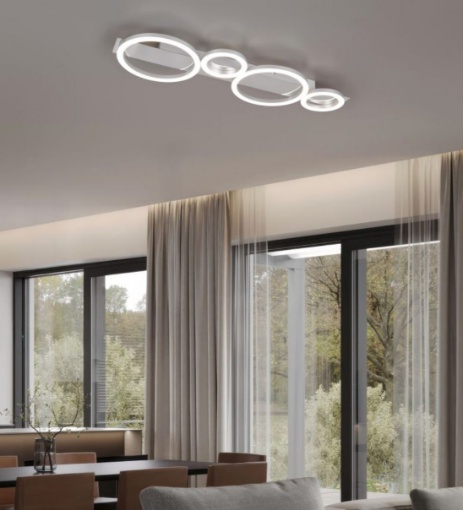 Immagine di Plafoniera Cromo Cerchi Luminosi Led 4000k Lumos Trio Lighting
