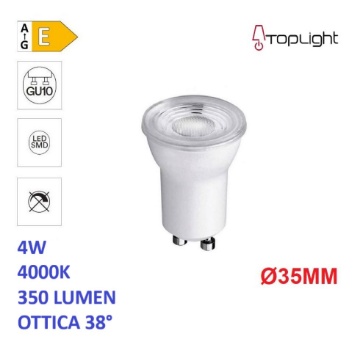 Immagine di Lampadina Top Light GU10 35mm Led 4w 4000k 350 Lumen 38°