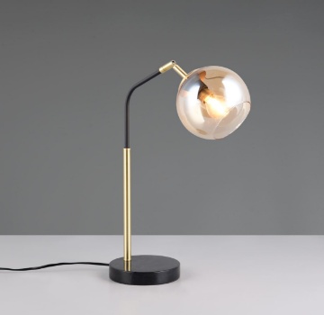 Immagine di Lampada Tavolo Ottone Nero Con Sfera Vetro Ambra Paxton Trio