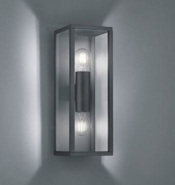 Immagine di Applique Squadrata Esterno Antracite Doppia Luce Vetro Trasparente Garonne Trio Lighting