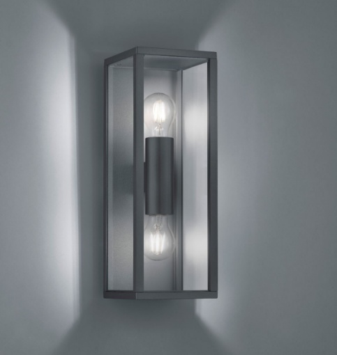 Immagine di Applique Squadrata Esterno Antracite Doppia Luce Vetro Trasparente Garonne Trio Lighting
