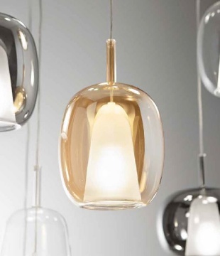 Immagine di Lampadario Thelma Base Oro Con 6 Pendenti Vetro Multicolor Ondaluce