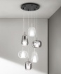 Immagine di Lampadario Soggiorno Thelma Base Nera Con 6 Vetri Fume Trasparente Ondaluce