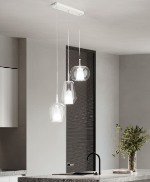 Immagine di Lampadario A Binario Vetri Trasparenti Per Tavolo Thelma Ondaluce