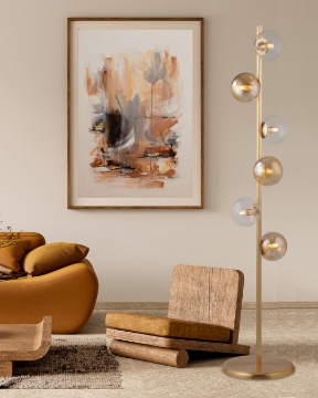 Immagine di Piantana Looper Oro 6 Sfere Vetro Ambra Trasparenti Leolux