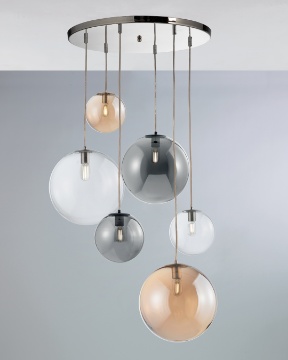 Immagine di Lampadario Cromo Globi Vetro Multicolor Gaia 6 luci