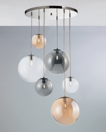 Immagine di Lampadario Cromo Globi Vetro Multicolor Gaia 6 luci
