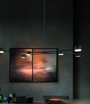 Immagine di Lampadario Coda Nero 6 Faretti Orientabili Per Tavolo Led Gx53 Trio