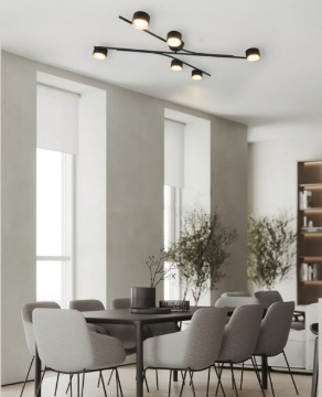 Immagine di Plafoniera Con 6 Faretti Orientabili Nero Oro Led Gx53 Coda Trio