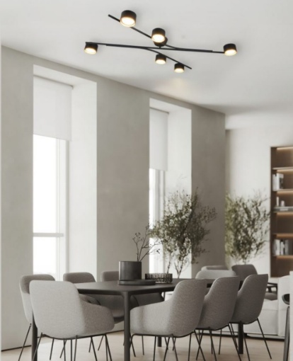 Immagine di Plafoniera Con 6 Faretti Orientabili Nero Oro Led Gx53 Coda Trio