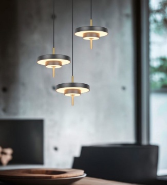 Immagine di Lampadario Salotto 3 Pendenti Nero Oro Led Dimmerabile CCT Keaton Trio