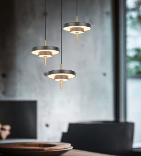 Immagine di Lampadario Salotto 3 Pendenti Nero Oro Led Dimmerabile CCT Keaton Trio