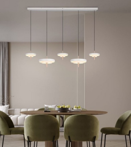 Immagine di Lampadario Per Tavolo Grigio 5 Luci Led 50w Dimmerabile CCT Keaton Trio