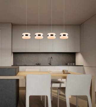 Immagine di Lampadario Led Nichel Con Pendenti Da Tavolo Luce Regolabile Dios Trio