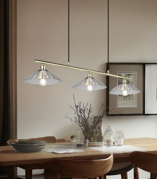 Immagine di Lampadario Ottone Per Tavolo 3 Luci Vetri Trasparenti Eluna Trio