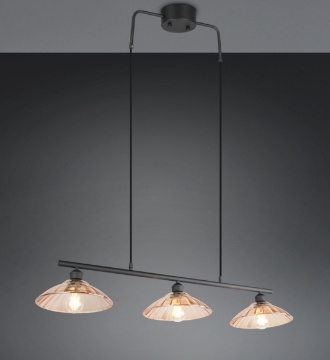 Immagine di Lampadario Lineare Per Tavolo Nero Con Vetri Ambra Eluna Trio