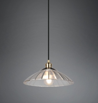 Immagine di Sospensione Vintage Ottone Piatto Vetro Trasparente Eluna Trio
