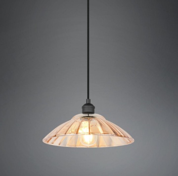 Immagine di Sospensione Industrial Chic Nera Con Piatto Vetro Ambra Eluna Trio