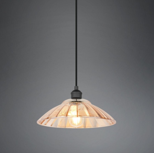 Immagine di Sospensione Industrial Chic Nera Con Piatto Vetro Ambra Eluna Trio