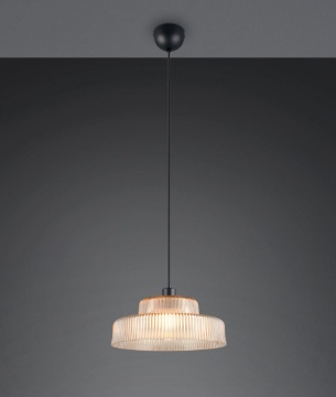 Immagine di Lampada A Sospensione Vetro Rigato Ambra 35cm Abella Trio